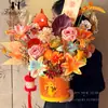 Balde de Decoração de Janela de Ano Novo, Balde de Bênção de Flores de Ano Novo, Balde de Arranjo de Flores de Azevinho e Salgueiro Prateado, Balde Redondo de Abraço Estilo Chinês, Balde Vazio de Caixa de Presente do Festival da Primavera