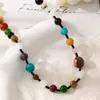 Colar de Pedras Naturais Coloridas Design de Nicho Ins Coreano Feito à Mão com Contas Corrente de Clavícula Fashion Versátil Personalizado Joia