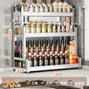 Nuevo Estante de Almacenamiento de Cocina de Acero Inoxidable para Encimera, Organizador Multifuncional para Aceite, Sal, Salsa, Vinagre, Frascos de Condimentos y Portacuchillos