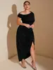 Vestido Longo Slim Fit Verão 2026 da Amazon Estilo Europeu e Americano Sexy com Amarração na Cintura Torcido Fenda Manga Curta