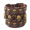Popular Europeu e Americano Mais Vendido Largo Couro Estilo Punk Pulseira de Couro de Vaca Cabeça de Caveira de Liga Metálica Criativa Pulseira Versátil para Homens e Mulheres