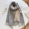 Bufanda de Lana Mezclada Estilo Coreano con Flecos en Bloques de Color por Ambos Lados para Mujer, Cuello Grueso de Color Sólido Cálido para Otoño/Invierno, Chal para Abrigo