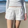 Cor Sólida Fresco Kawaii Renda Patchwork Botão Decoração Cintura Elástica Shorts Cor Sólida Y2K Moda Casual Calças Femininas