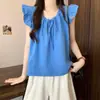 Camisa de verano 2026 sin mangas con lazada, corte holgado, con pequeñas mangas acampanadas, nuevo top dopamina dulce y juvenil