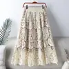 Moda Vintage Nova Primavera 2026 Crochê Renda Vazada Casual Cintura Alta Emagrecedora Saia para Mulheres Estilo Coreano