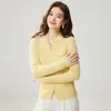 Novo Suéter de Caxemira Feminino Gola Polo Zíper Duplo Tricô Cardigã Emagrecedor Estilo Minimalista Fashion Casual Simples