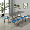 Fábrica de Mesas de Jantar de Aço Inoxidável Staff Escolar Conjunto Integrado de Mesa e Cadeiras de Jantar para 4 ou 8 Pessoas, Mesa e Cadeiras Combinadas Contra a Parede
