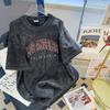 Camiseta Infantil Estilosa Lavada Vintage de Algodão Pesado Manga Curta para Meninos e Meninas, Verão Corte Solto para Crianças Maiores