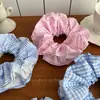 Goma para el pelo estilo coreano para mujer, Diadema a cuadros de doble capa fresca y sencilla, Accesorio para moño de tela de encaje estilo perezoso