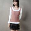 Tejido de Punto Francés para Mujer Nuevo Explosiones de Principios de Primavera Top Corto de Manga Larga Moda Moda Camisa Base Falsa de Dos Piezas