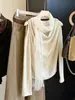 Camiseta de manga larga con volantes estilo francés, hombros descubiertos, para mujer, nueva colección de principios de otoño, entallada a la cintura, adelgazante, elegante y versátil