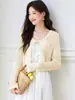 Cárdigan de punto calado con patrón de bambú para mujer, estilo corto, nuevo modelo de verano, cubrepiernas fino con cordones, camisa para aire acondicionado, chaqueta tipo chal para mujer