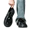 Sapatos masculinos plus size transfronteiriços 2026 novo modelo estilo britânico sapatos casuais de couro pretos sapatos derby formais de bico largo sapatos plataforma