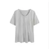 Camiseta Feminina Gola U Manga Curta Branca Ombro Direito Versátil Verão 2025 Decote Grande Caimento Solto Emagrecedor Top Interno Camiseta