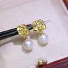 Accesorios de joyería de bricolaje, pendientes de plata de ley S925 con forma de flor y perla, soporte vacío para pendientes de moda, material de soporte de plata para mujer