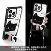 Capa de Celular Gato Preto com Bolinhas Adequada para Apple 17 Pro Max, iPhone 15 com Cordão nas Quatro Pontas, Suporte Espelhado 16, Capa Externa 14