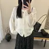Cardigan de Punto Amarillo Delgado de Primavera, Ligeramente Transparente, Diseño Estilo Coreano con Calados, Cuello Redondo, para Mujer, Suéter Exterior Corto