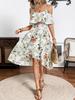 Vestuário Feminino de Comércio Exterior Europeu e Americano Amazon Vestido de Alça Elegante Casual Novo com Babados Estampa Floral Pequena