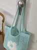 Bolsa de Punto Floral Otoño Malla Verde Menta Bolsita de Ganchillo Atmosférica Bolso Tote de Hombro de Gran Capacidad Producto Terminado