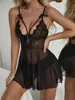 2023 novo comércio exterior Feminino decote V profundo boate decote baixo costas nuas rede camisola vazada transparente sexy sexy lingerie