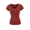 Nova camiseta sexy estilo europeu e americano com decote V e manga curta, com ajuste elástico, top base modelador para mulheres em ágata preta e magenta