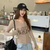 Camiseta de manga longa com zíper duplo e estampa de letras estilo coreano para mulheres, outono, slim fit, valoriza a silhueta, top cardigã curto 26282