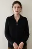 Cardigã de cashmere 100% puro com zíper, gola semi-alta, suéter de tricô de inverno com padrão trançado, suéter casual, espessado para outono e inverno