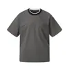 Yidao Vintage 2026 Verão Novo Japonês Retrô High-End Color Block Gola Redonda Casual Solta Unissex Manga Curta Camiseta