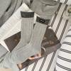 Calcetines de Algodón para Mujer de Color Sólido con Borde Fruncido, Etiqueta de Tela, Versátiles, Casuales, Estilo Universitario, Calcetines Holgados Versátiles