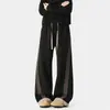 Calça de moletom reta com três listras estilo retrô americano para homens, calça esportiva casual pesada para outono e inverno, elegante e com bom caimento