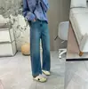 Jeans de moda con estampado de guadaña, elegantes de tiro alto estilo globo, elásticos, adelgazantes, holgados, de pierna recta para mujer, colección de otoño H091104