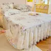 Saia de Cama de Algodão Puro com Acabamento de Renda Estilo Coreano Peça Única Todo Algodão Lençol de Cama de Verão Cobertura de Cama Universal para Todas as Estações Conjunto de Três Peças Estilo Princesa