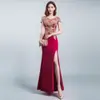 Falda Base de Otoño Elegante Vestido Nuevo Chino Ajustado Vestido Largo de Noche Ropa de Trabajo Vestido Largo con Abertura para Mujer
