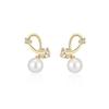 Pendientes de perlas cruzadas con diseño de nicho de circón exquisito japonés y coreano, pendientes sencillos con agujeros cuadrados pequeños para las orejas, pendientes con clip para las orejas