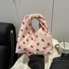 Bolso de Hombro de Pana Estilo Coreano con Estampado de Fresas de Gran Capacidad 2025 Nuevo Bolso de Mano de Contraste de Color