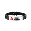 Pulseira de Silicone em Formato de Cobra com Gravação, Pulseira de Aço Inoxidável Estrela da Vida Sinal de Alerta para Diabéticos, Pulseira de Informação Médica