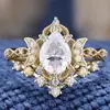 Super Popular Bestseller Transfronterizo: Anillo de Piedra Lunar Incrustada, Anillo de Pareja Versátil de Moda para Mujer con Zircón en Forma de Lágrima, Estrella y Luna