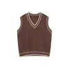 Suéter de tricô com tranças, gola V, color block para outono e inverno, colete de tricô sem mangas, estilo retrô, modelagem solta, usado sobre uma jaqueta, estilo masculino
