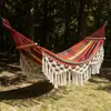 Hamaca con Borlas Columpio Exterior Anti-Vuelco Hamaca Tejida para el Hogar Camping al Aire Libre Dormitorio Doble Lona Hamaca