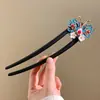 Sueño Flotante ~ Horquilla en Forma de U Azul Quemado Estilo Chino Nuevo para Mujer, Accesorio para el Cabello de Alta Gama, Horquilla Estilo Antiguo Hanfu