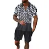 Comercio Transfronterizo Moda Tallas Grandes Cremallera Malla Camisa Polo Traje Impresión Digital 3D Ajustado Conjunto de Dos Piezas para Hombre