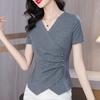 Nova Moda Feminina de Verão Camiseta Irregular de Manga Curta, Roupa Íntima de Corte Justo, Camiseta Base que Cobre a Barriga, Top Estiloso para Mulheres