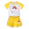 Traje de verano para niños y niñas, nuevo algodón para niños, camiseta de manga corta, shorts arcoíris casuales delgados, conjunto de pijama de dos piezas