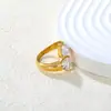 Anillo Abierto de Doble Triángulo Incrustado con Diamantes de Gama Alta de Nicho Europeo y Americano, Joyería de Anillo Geométrico de Moda de Lujo Ligero Chapado en Oro de 18 Quilates