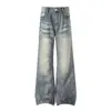 Pantalones vaqueros vintage lavados y desgastados de alta costura para hombre, estilo punk, arrugados, descoloridos, degradados, sueltos de pierna ancha acampanados, modernos
