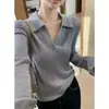 ¡RUNXI! ¡Seda de morera y lana! Camiseta base de punto de manga larga con cuello polo, suéter elegante para mujer, 3956
