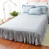 Saia de Cama de Algodão Lavado Cor Sólida Simples Nórdico Peça Única Cobertura de Cama Lençol Renda Solteiro Casal Capa Antiderrapante à Prova de Poeira 1.