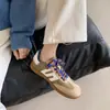 Novo Estilo Primavera e Outono 2025 Tênis de Treino Alemão Estilo Casual Universitário Sapatos Forrest Gump Bico Redondo Tênis Planos com Cadarço Sapatos Individuais para Mulheres
