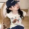 Conjunto de Camiseta de Manga Corta a Cuadros y Falda de Pastel para Niña Verano Nuevo Estilo Bebé Elegante Conjunto de Dos Piezas con Top con Abertura y Falda Corta