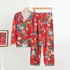 Conjunto de Pijama de Veludo Alemão Feminino Outono e Inverno Estilo Nacional Estilo Ocidental Fivela Estilo Étnico Chinês Ano Novo Estampado Solto Roupas de Casa
